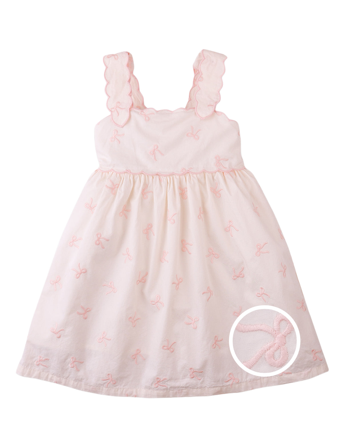 Kara Poplin Dress with a Scalloped Top & Tie Straps