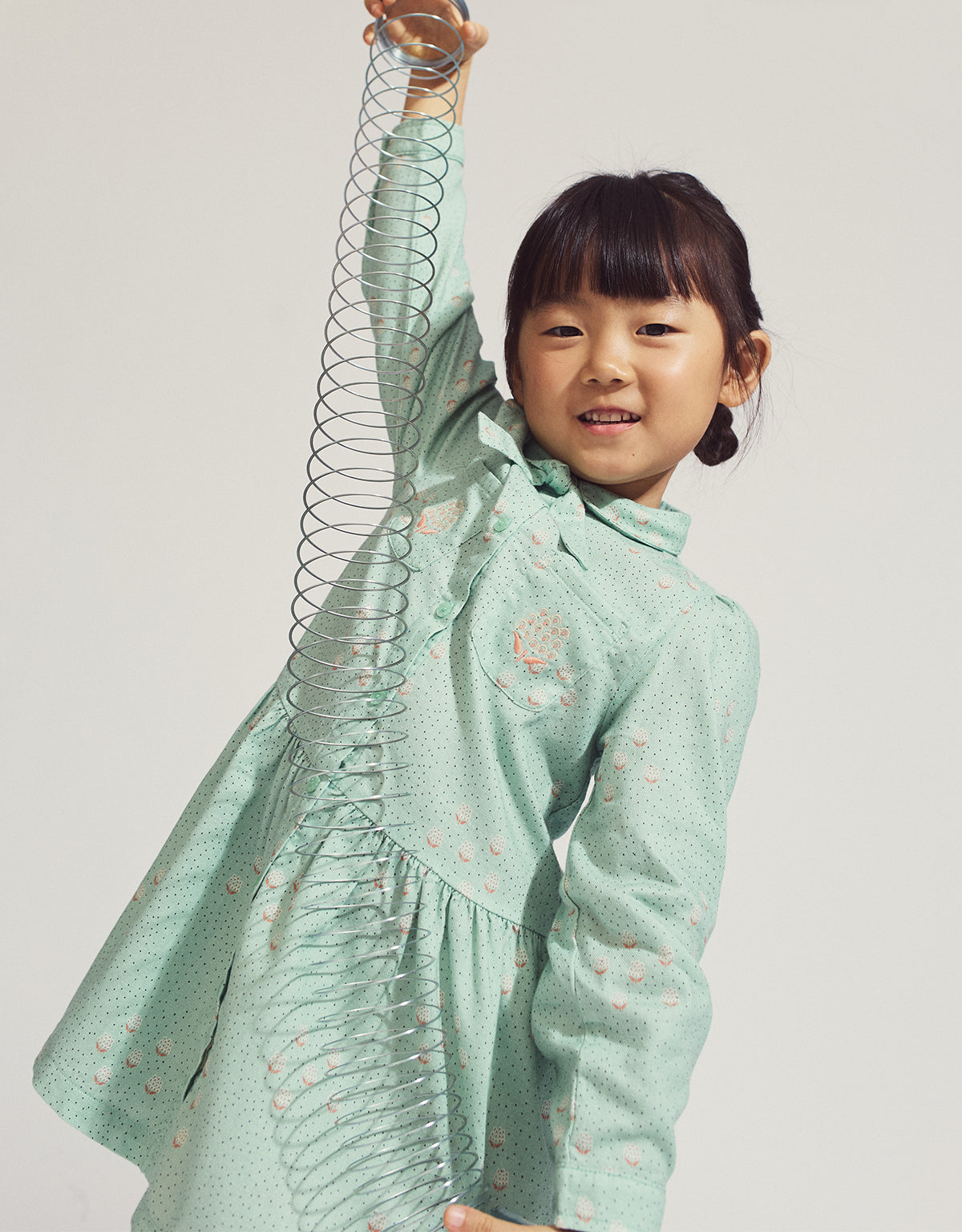 SABEL LONG SLEEVES MINT GROVE WITH DROP WAIST, PETER PAN COLLAR, AND TIE DETAILS