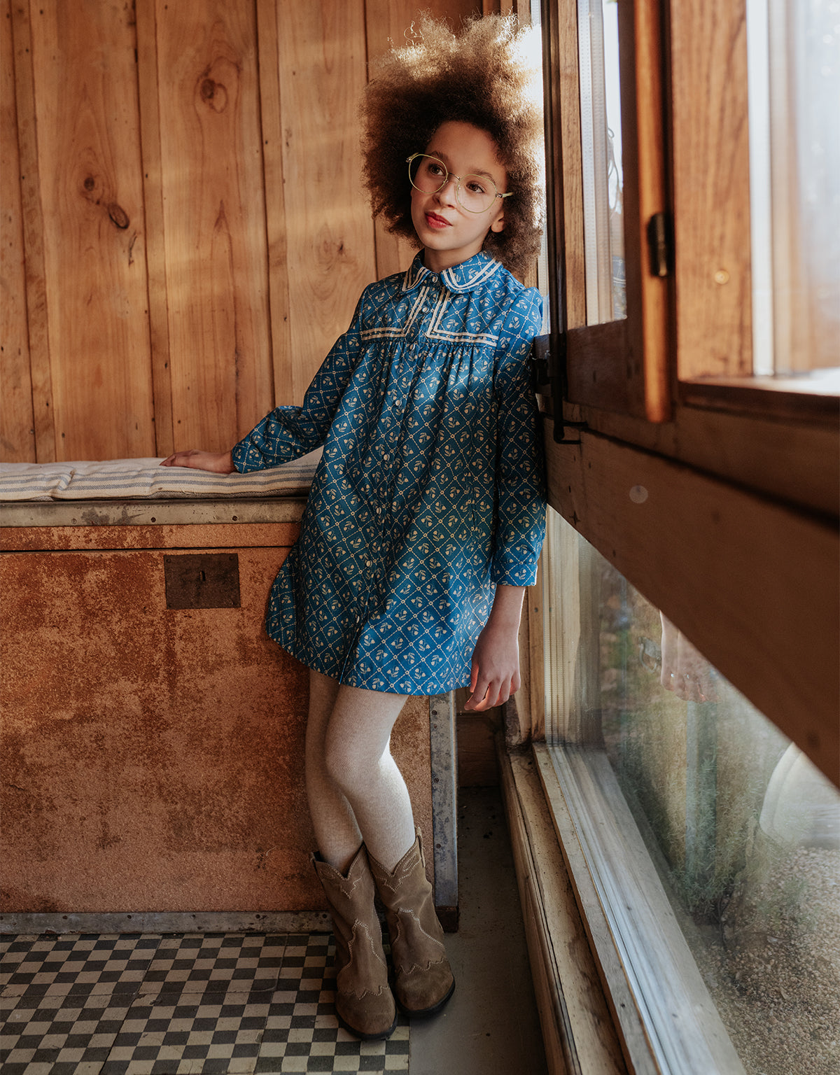 LEI LONG SLEEVES DRESS BLUEFIELDS WITH CONTRAST TAPE ACCENT