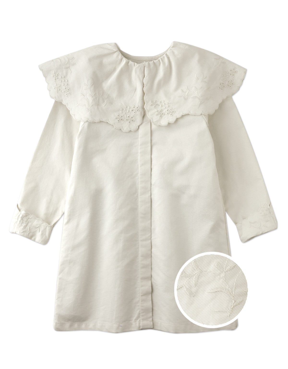 MERYL LONG SLEEVES SHIFT DRESS EGGNOG WITH EMBROIDERED CAPE AND CUFFS