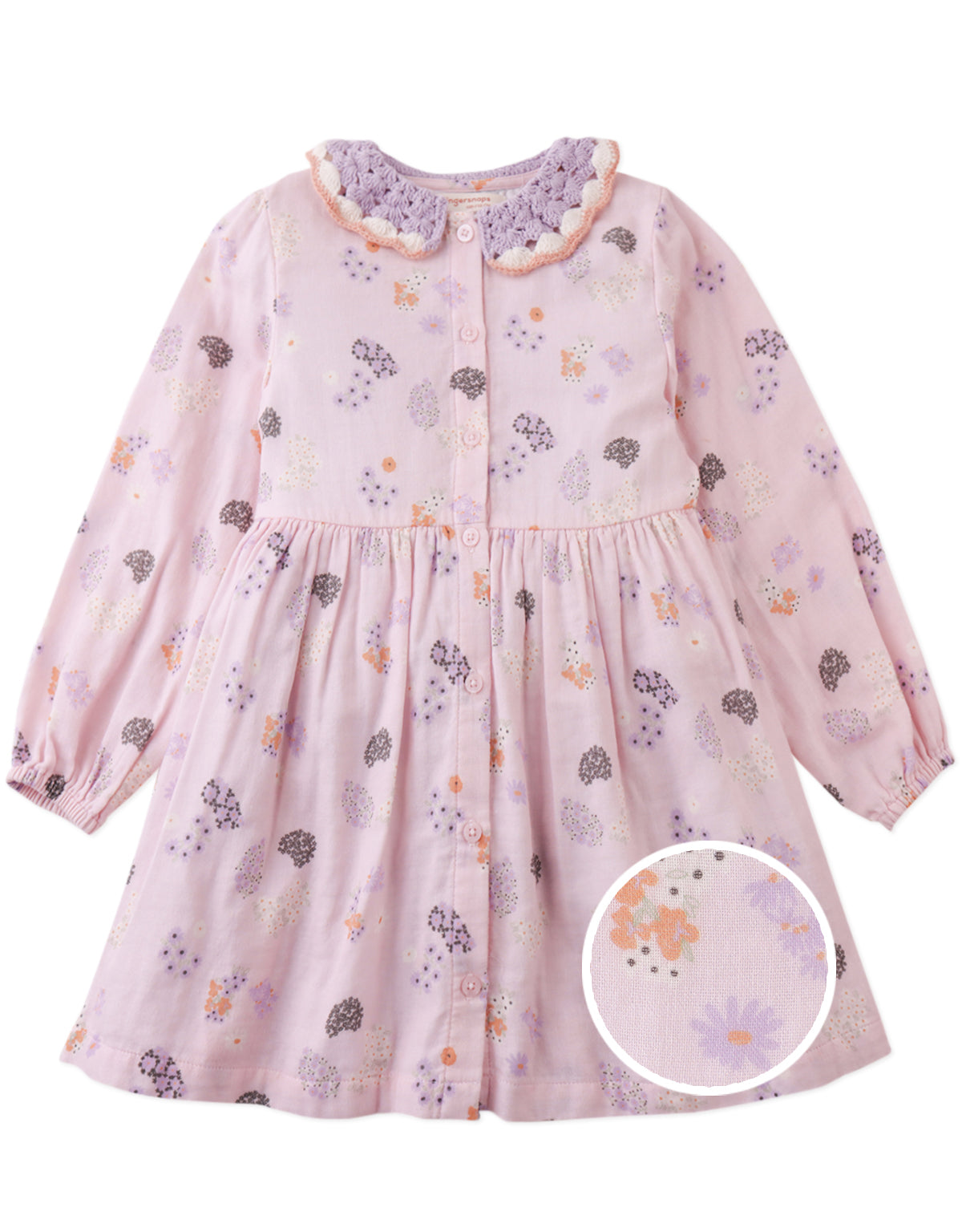 SADIE LONG SLEEVES DRESS PURPLEFIELD WITH CROCHET COLLAR