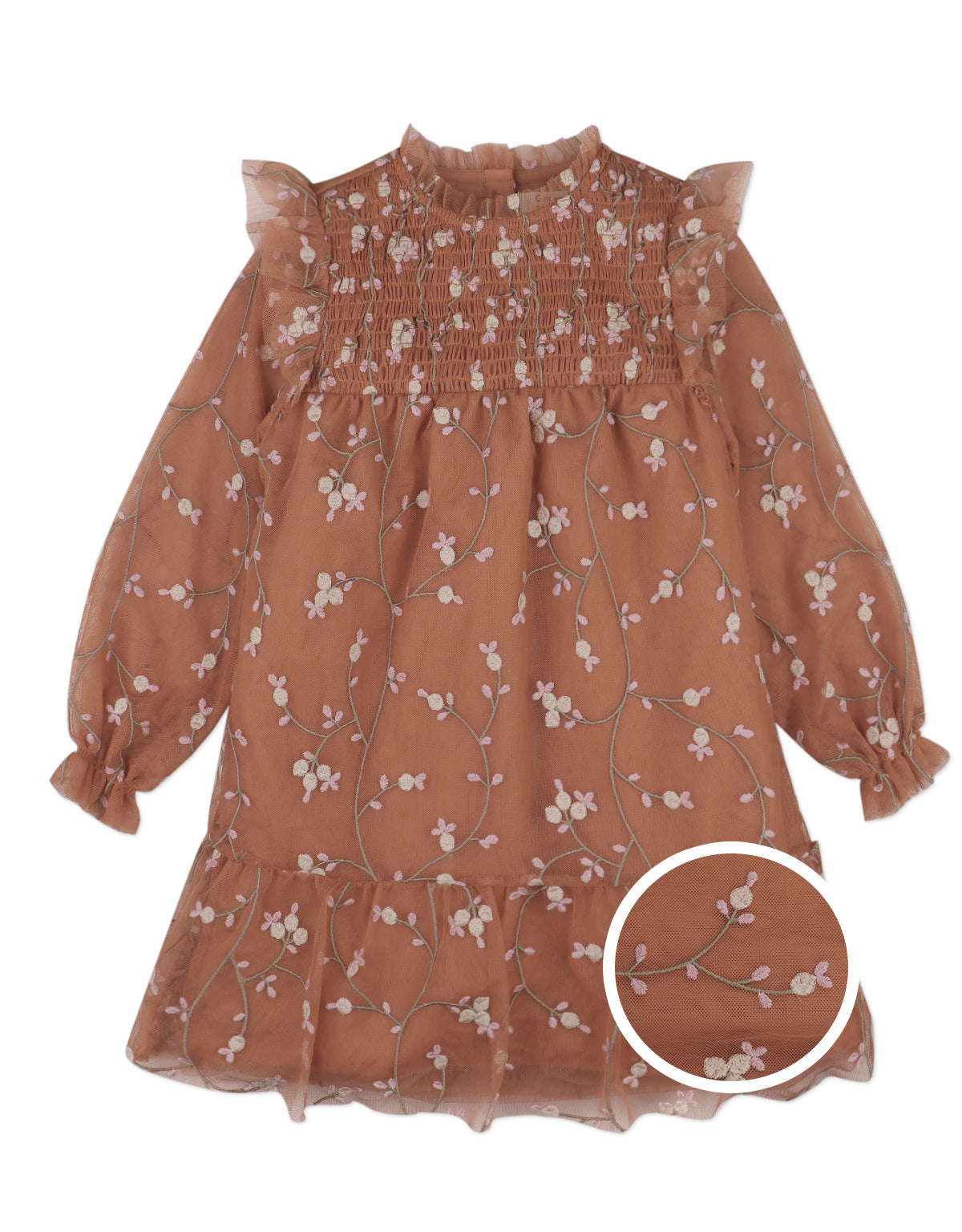 BRUMHILDA LONG SLEEVES TIERED DRESS ACKERMANN WITH SMOCKED BODICE