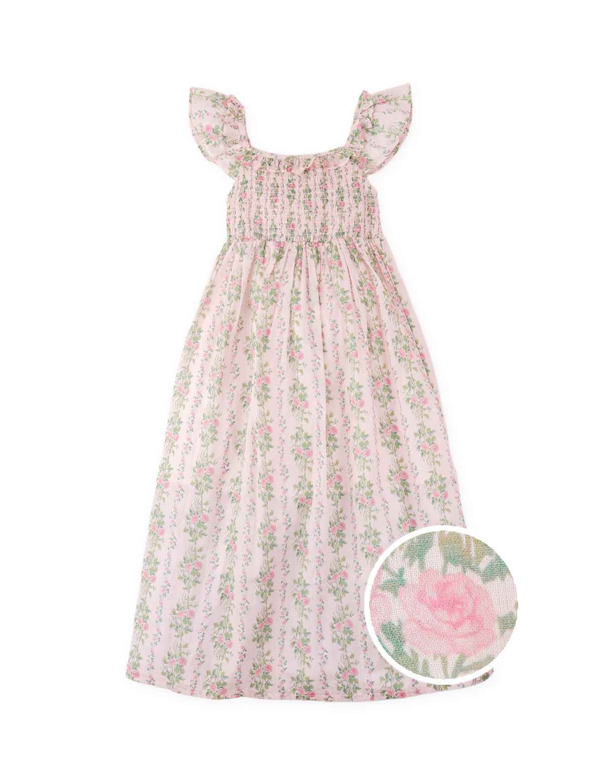 LORIEL SMOCKED MAXI DRESS WITH RUFFLE SLEEVES