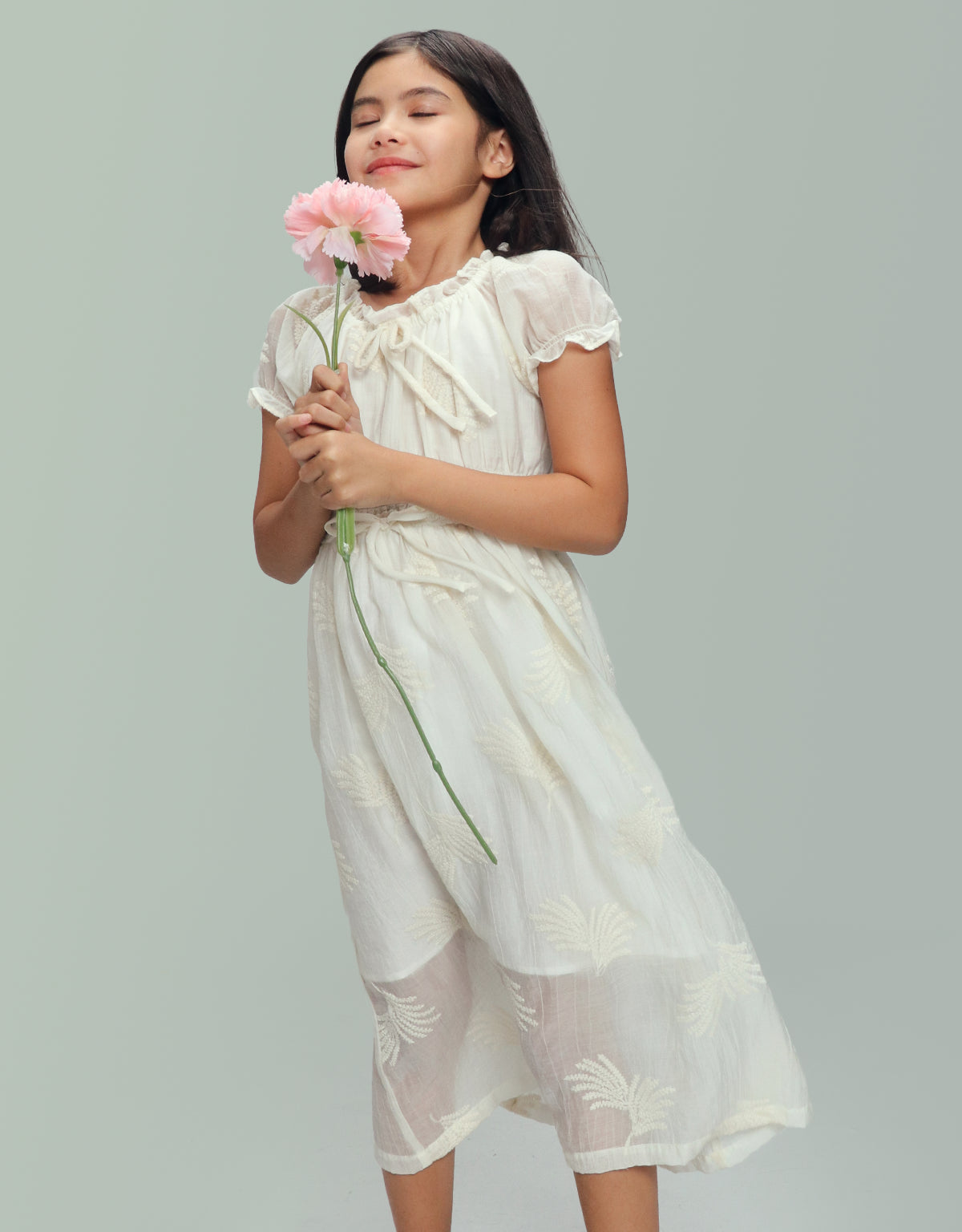 STELLA FLORAL EMBROIDERED MAXI DRESS WITH SMOCKED BODICE