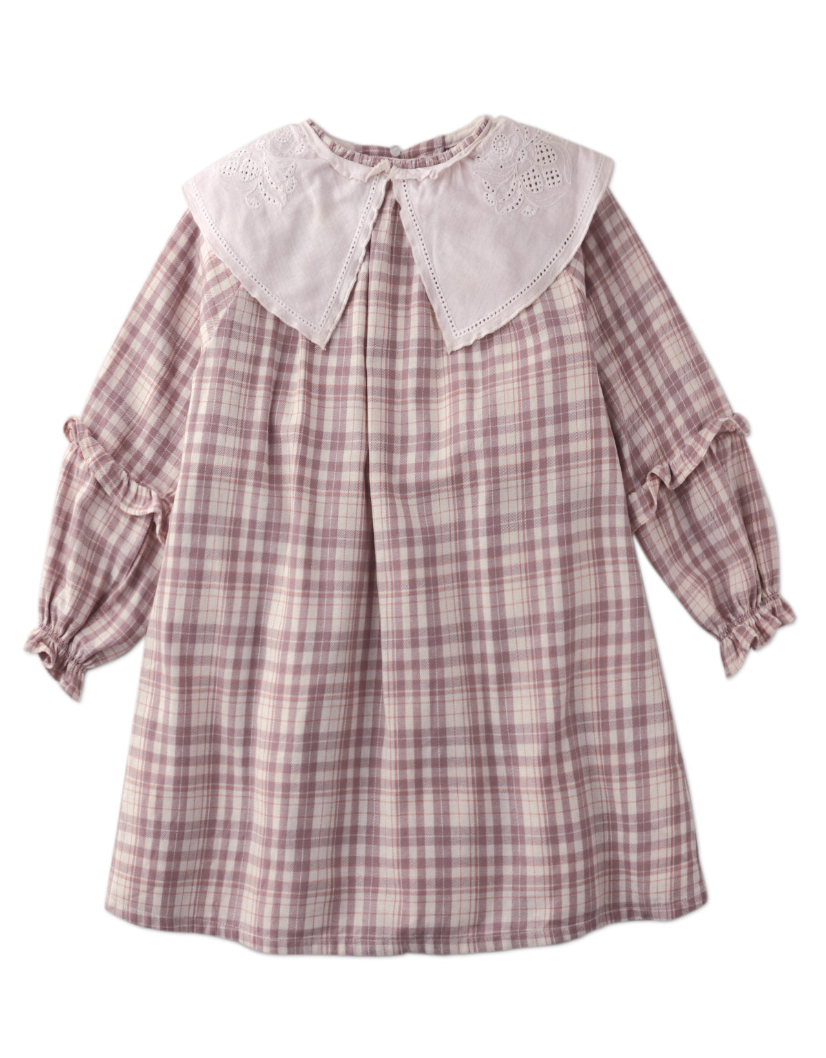 REESE LONG SLEEVES SHIFT DRESS ACKERMANN WITH RUFFLE DETAILS AND MINI CAPE WITH EYELET EMBROIDERY