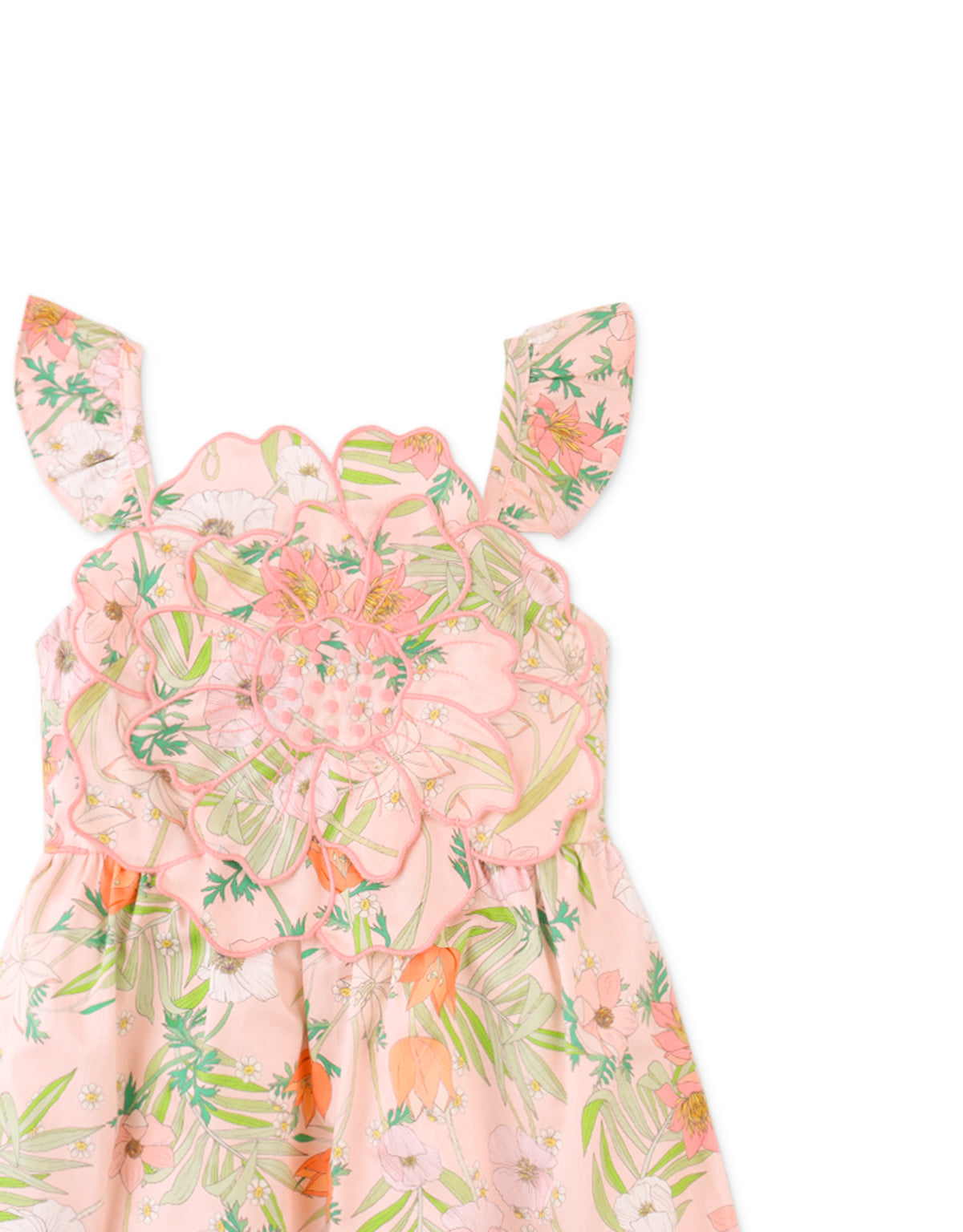 KIMIKO PRINTED STRAPPY SUNDRESS WITH BIG FLOWER APPLIQUÉ
