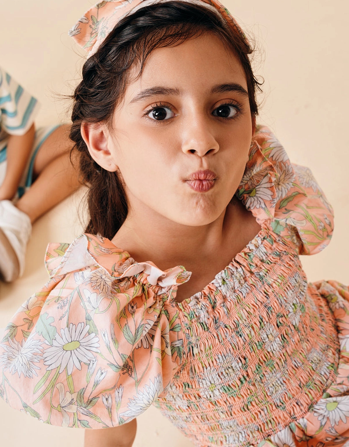 HILLARY SMOCKED DRESS WITH SHIRRED WAIST AND BUBBLE SLEEVES