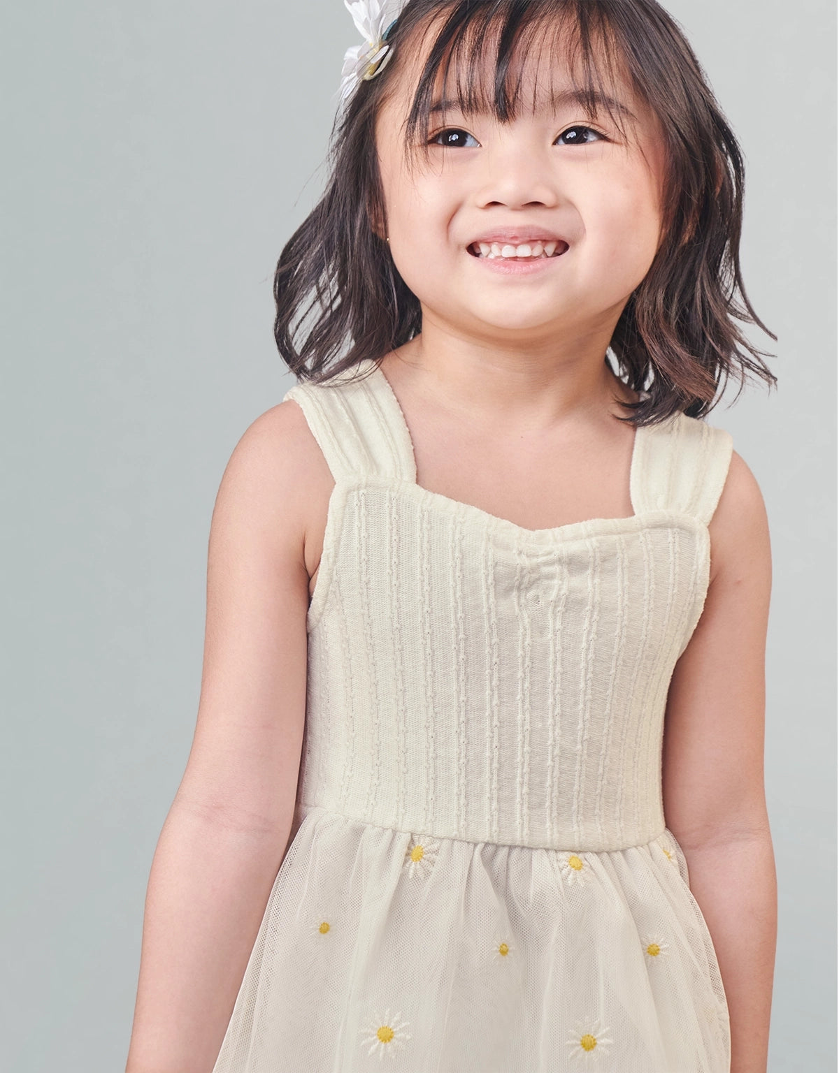 SAGE EYELET DRESS WITH EMBROIDERED TULLE SKIRT