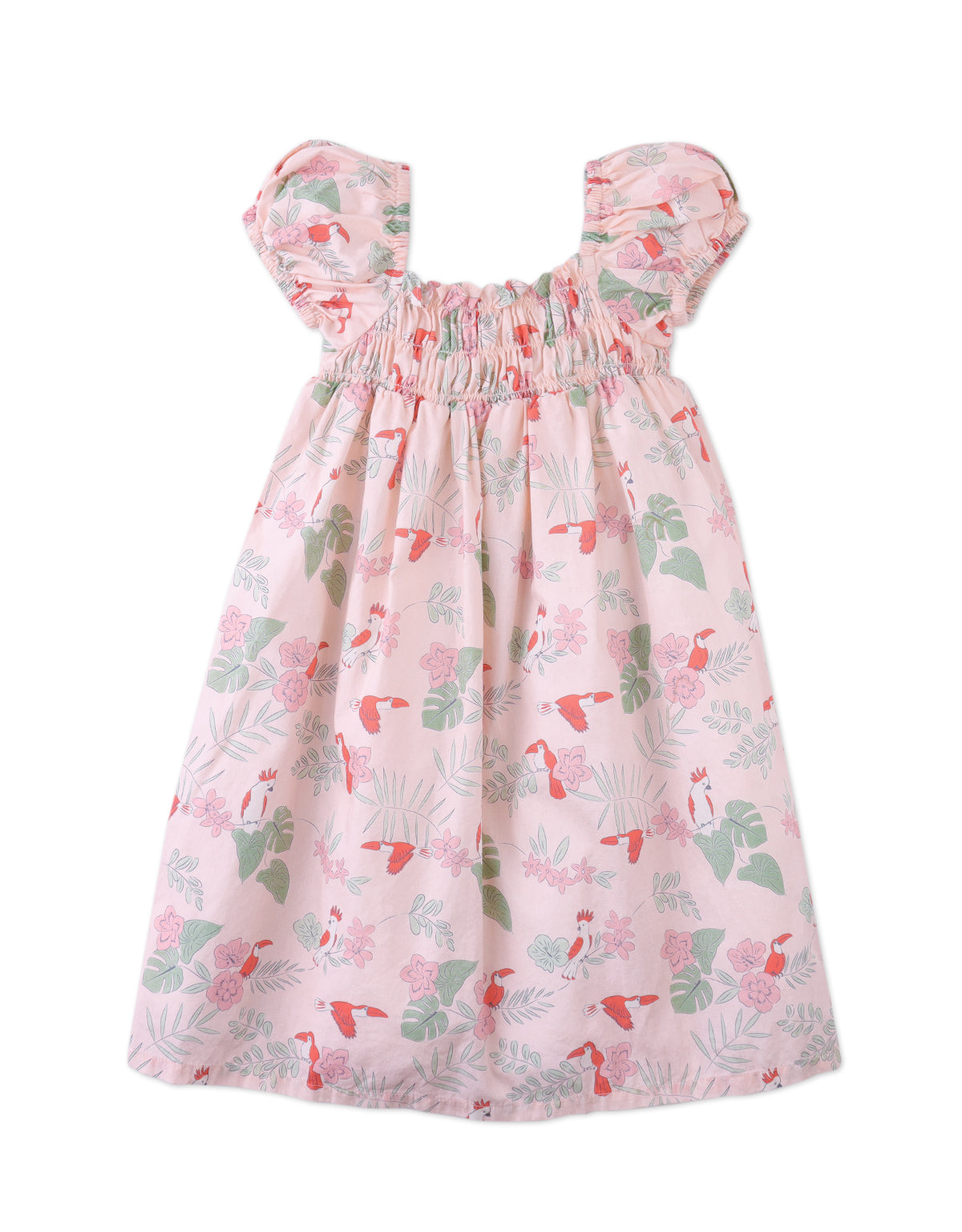 RENÉE ALL-OVER PRINT WOVEN DRESS WITH A SMOCKED BODICE AND PUFF SLEEVES