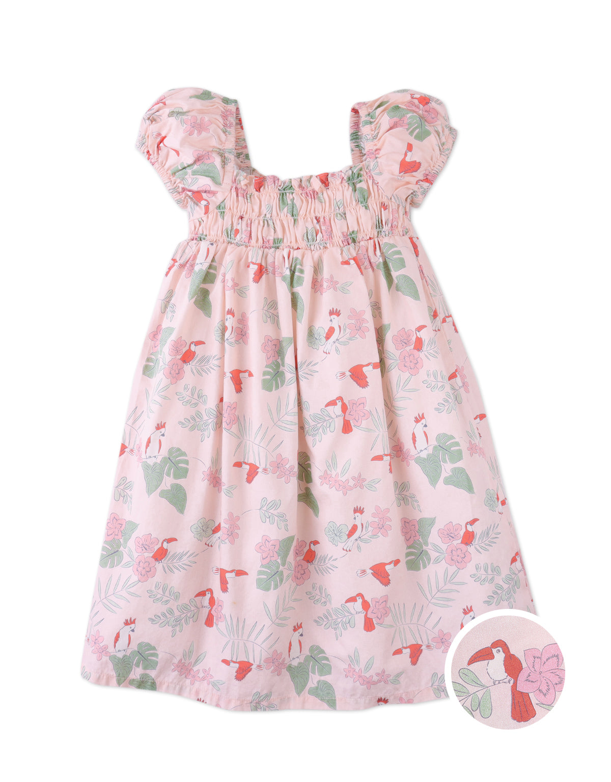 RENÉE ALL-OVER PRINT WOVEN DRESS WITH A SMOCKED BODICE AND PUFF SLEEVES