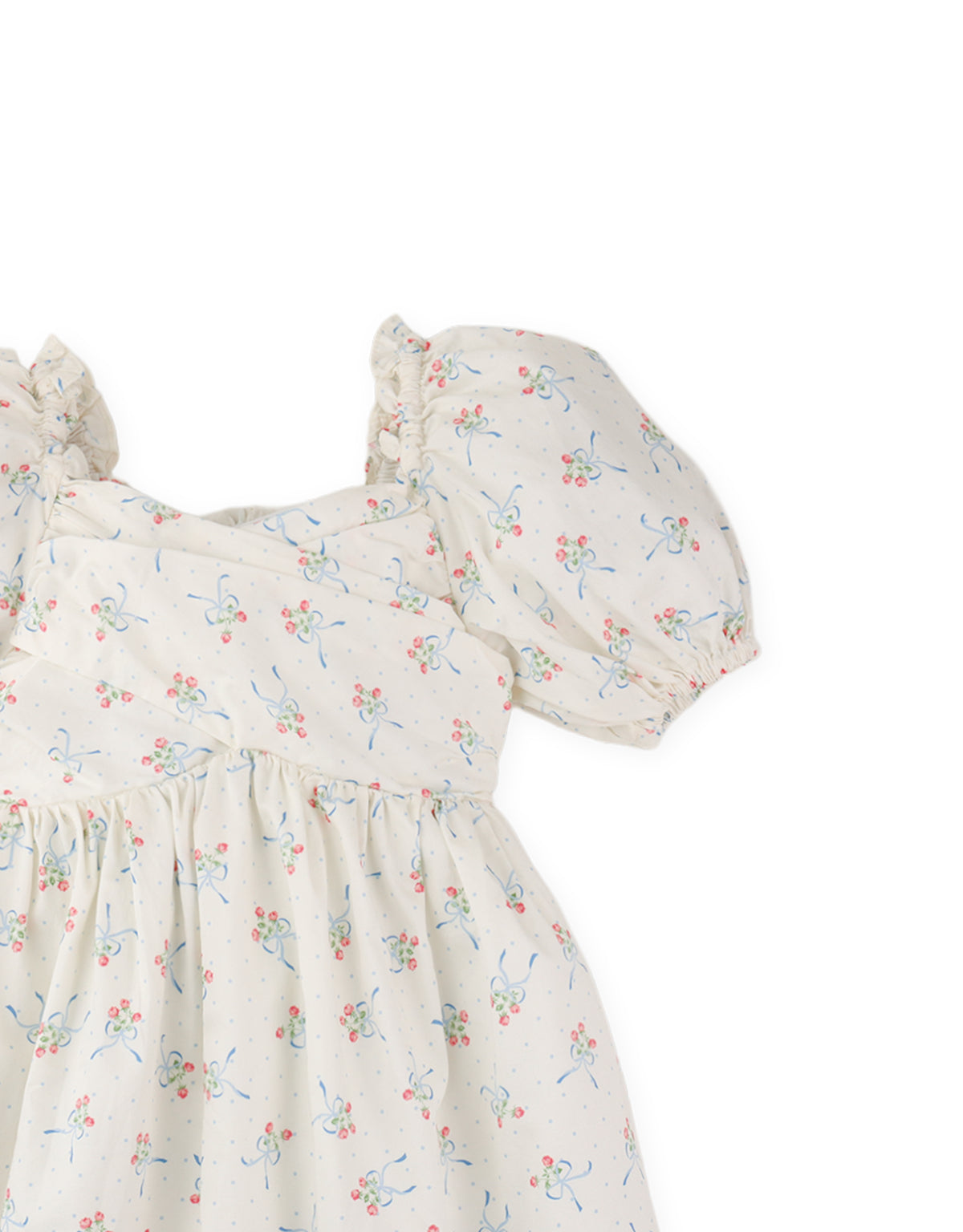 MARIA PRINTED DRESS WITH RUCHED BODICE AND PUFF SLEEVES