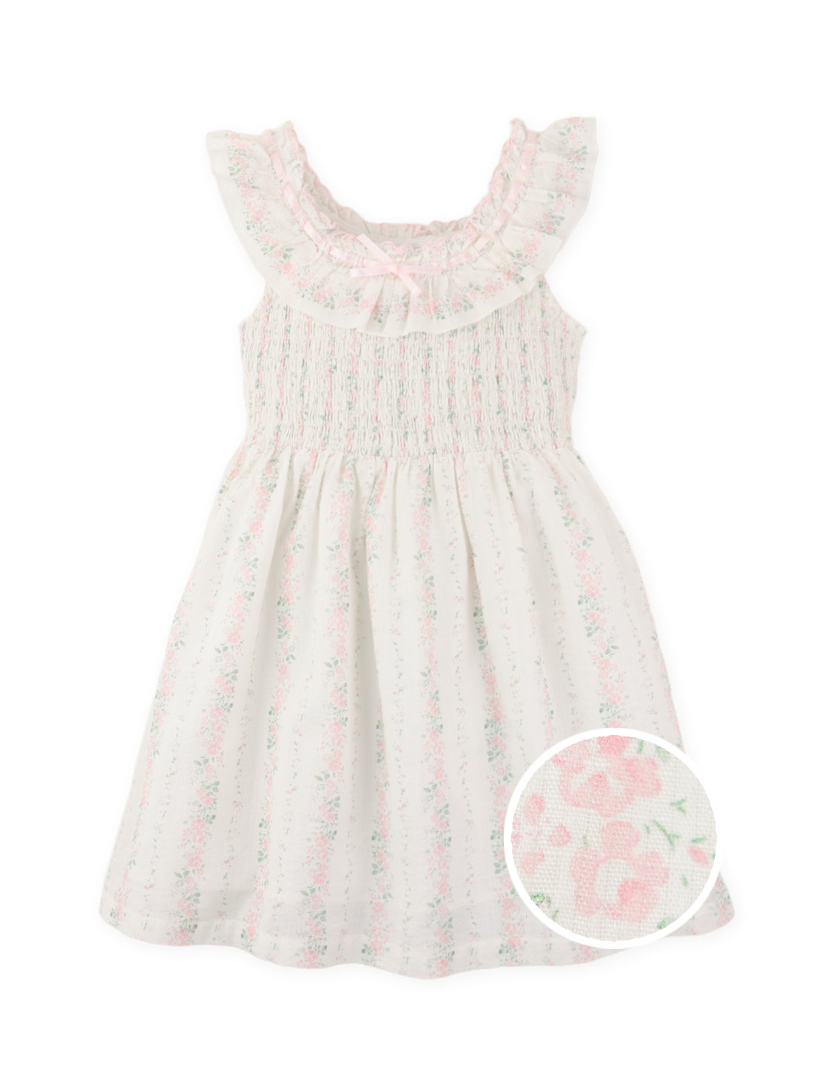 ALLEGRA PRINTED SMOCKED DRESS WITH RUFFLED AND RIBBON DETAILS