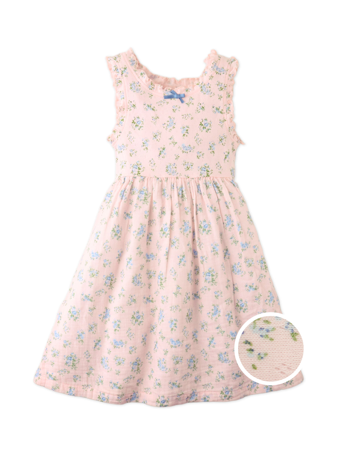 JACKIE PRINTED POINTELLE DRESS WITH RUFFLE DETAILS