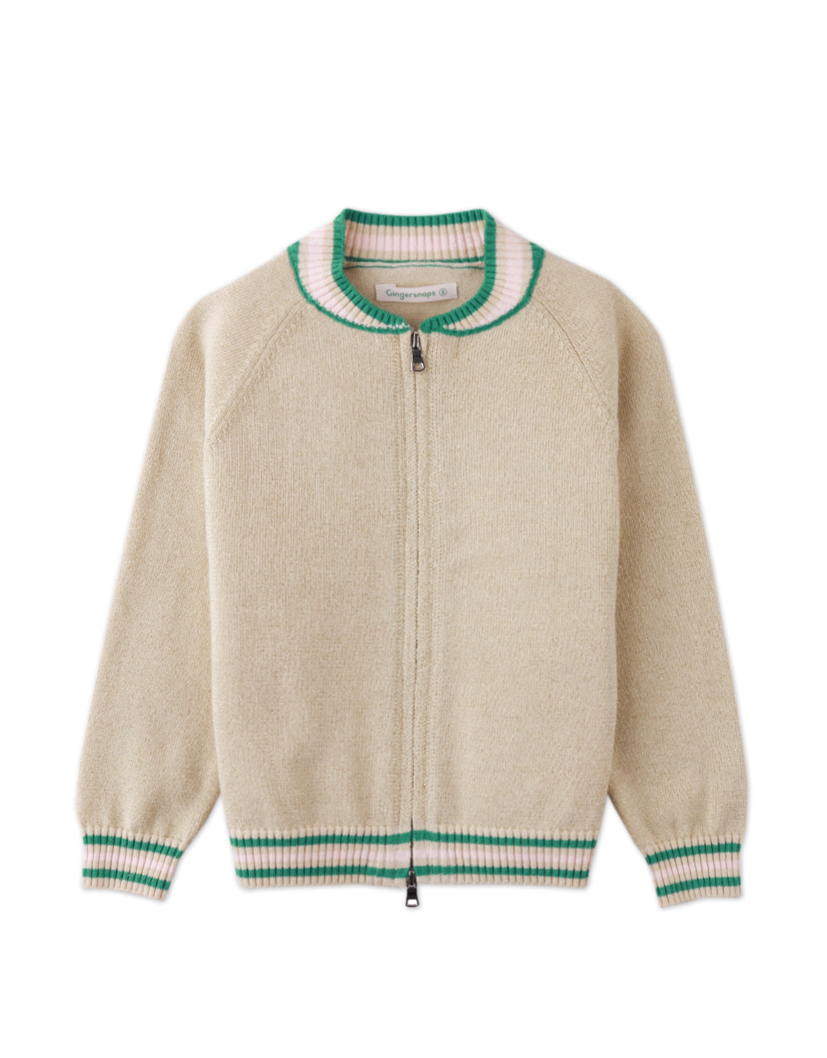 ZELDA KNIT JACKET SHIMMERY WITH STRIPEY RIBBING
