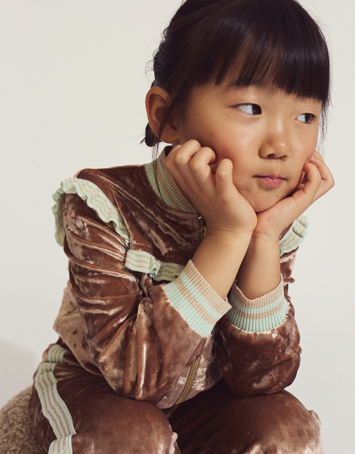 ELSA BASEBALL JACKET SUNDANCE WITH RUFFLES AND STRIPED RIBBED DETAILS