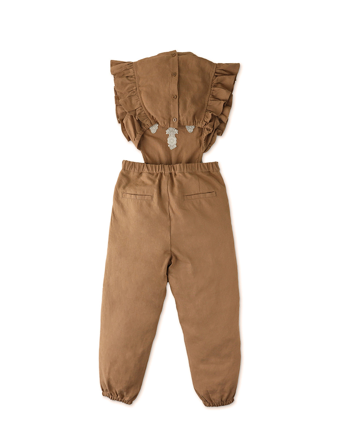 GIRLS EMBROIDERED JUMPSUIT WITH RUFFLE SLEEVES