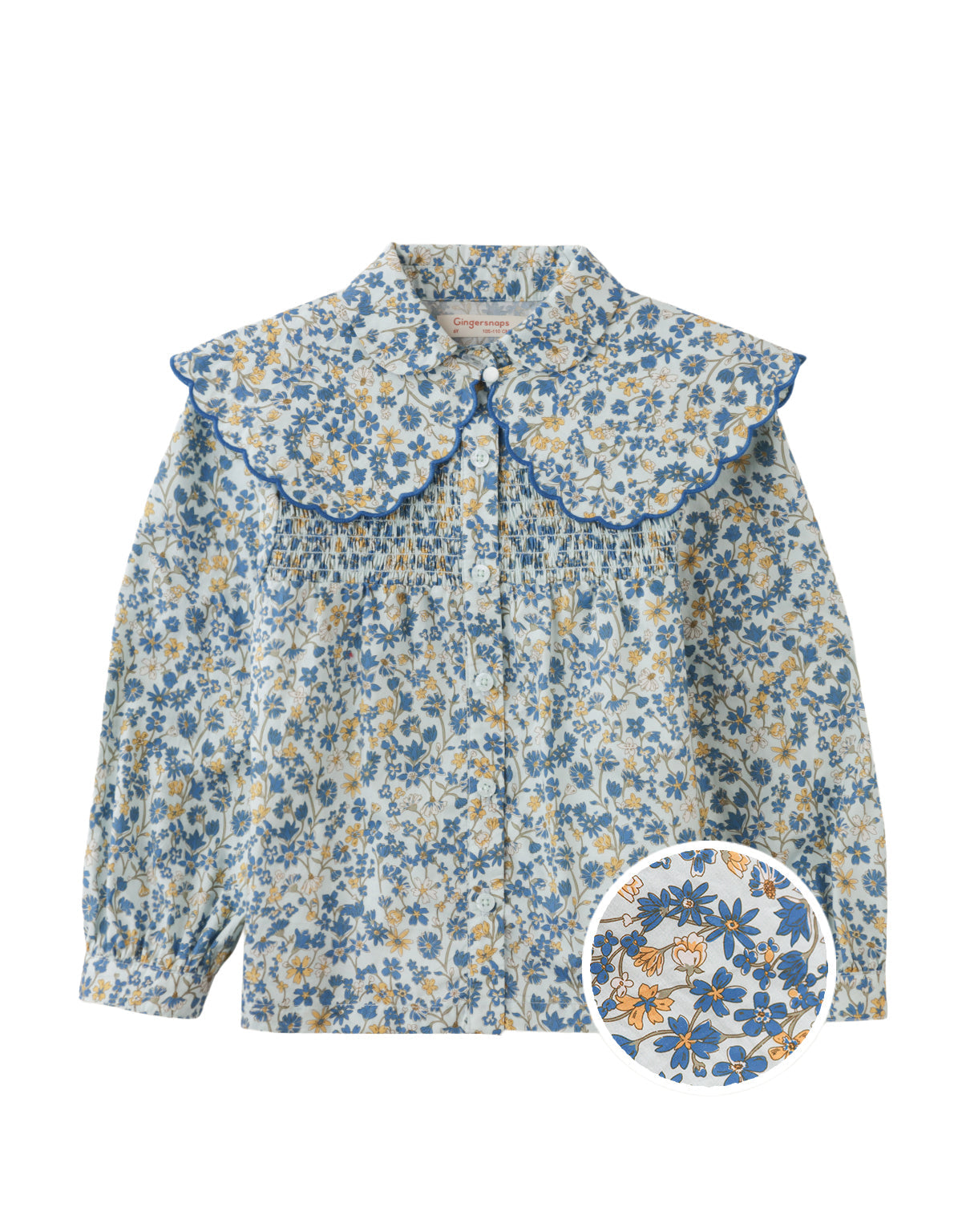 VINCENZA BLOUSE MONET WITH SMOCKING, PETER PAN COLLAR, AND DETACHABLE MINI CAPE