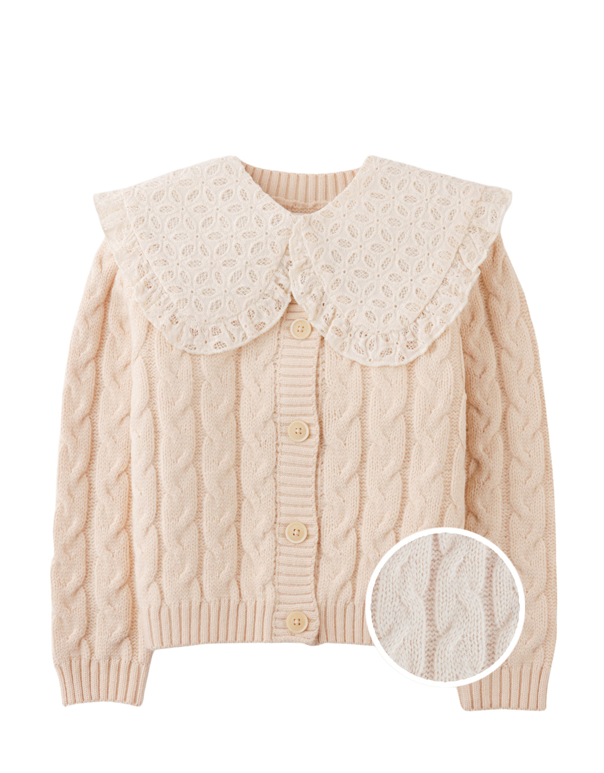 HILARY CARDIGAN BEIGE WITH DETACHABLE BIG EYELET COLLAR