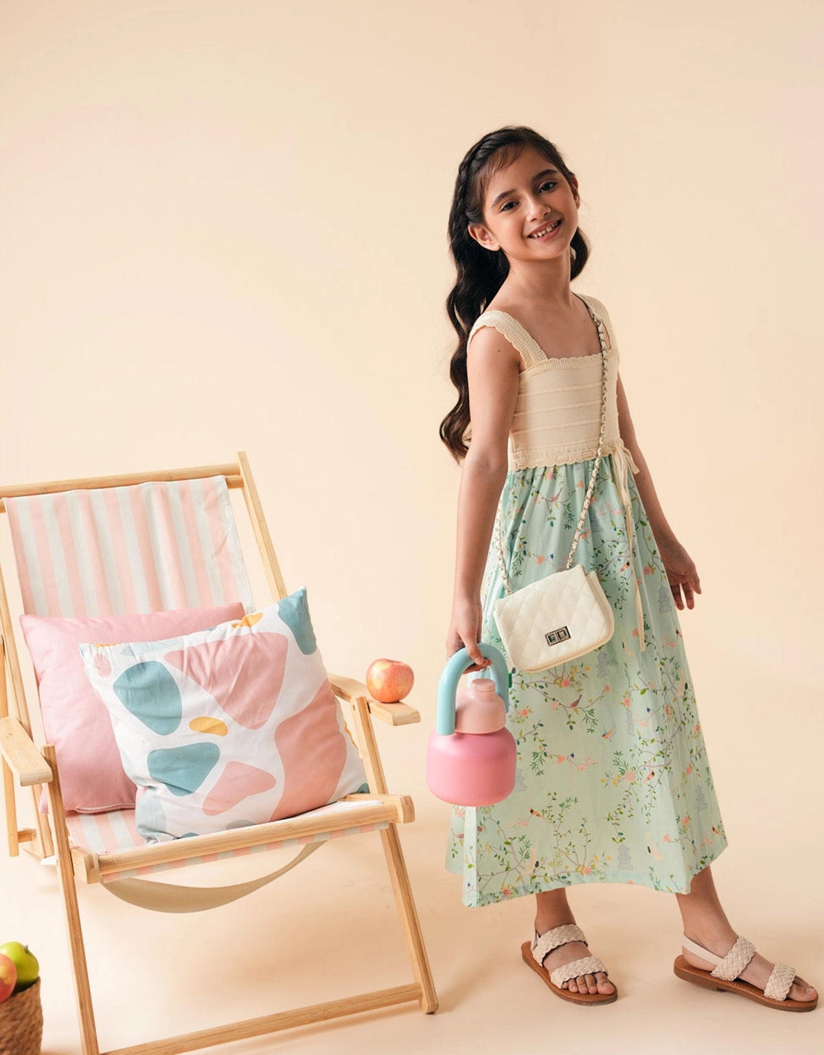 GABBY PRINTED MAXI DRESS WITH SCALLOPED STRAPS & FRONT TIES