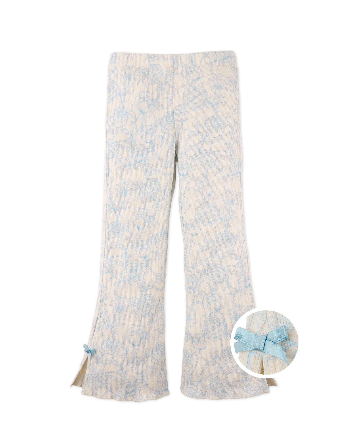 MARTA RIBBED BOOTCUT LEGGINGS WITH ALL-OVER PRINT AND SIDE SLIT BOWS