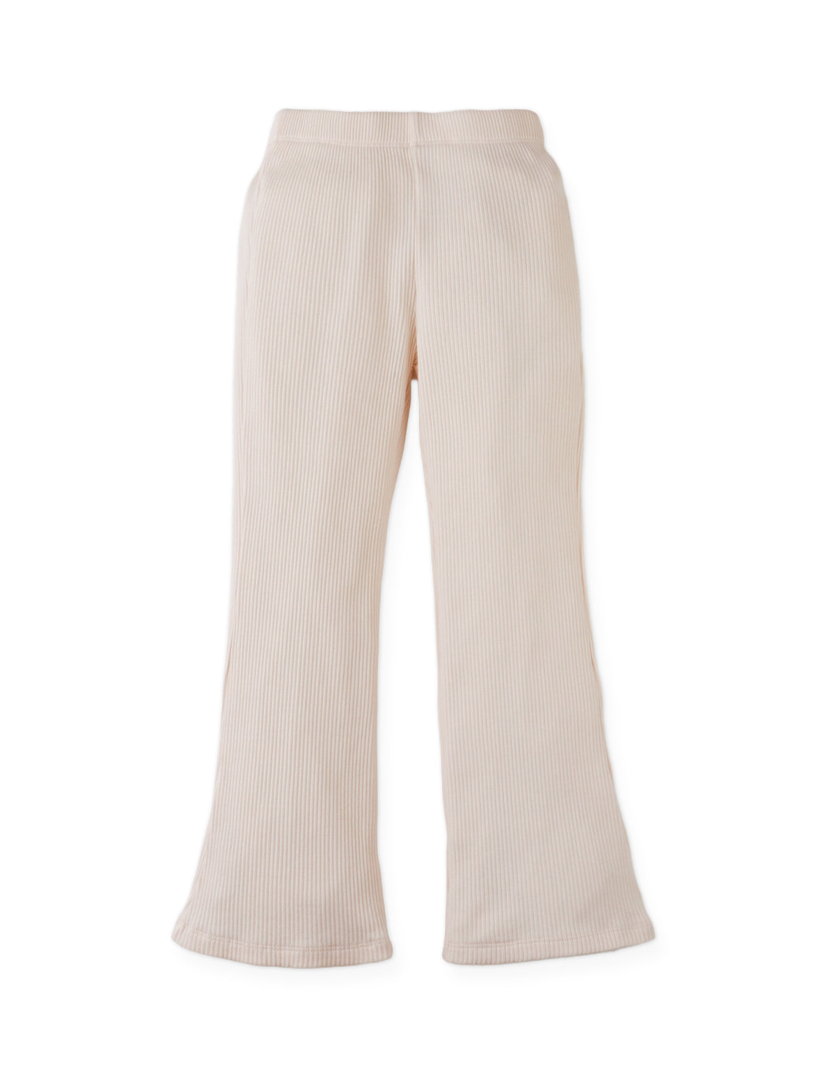 Details front photo of Maisie Leggings with bootcut ribbing in off-white, showing soft ribbed texture and subtle flared silhouette, from the Holiday collection of Filipino kids fashion brand Gingersnaps Philippines.