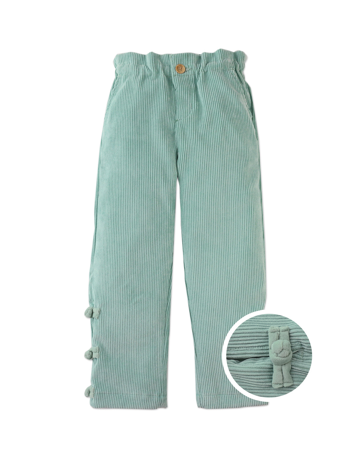 ARIELLE STRAIGHT FIT PANTS SEAFOAM WITH SIDE SLITS AND CHINESE BUTTON CLOSURE