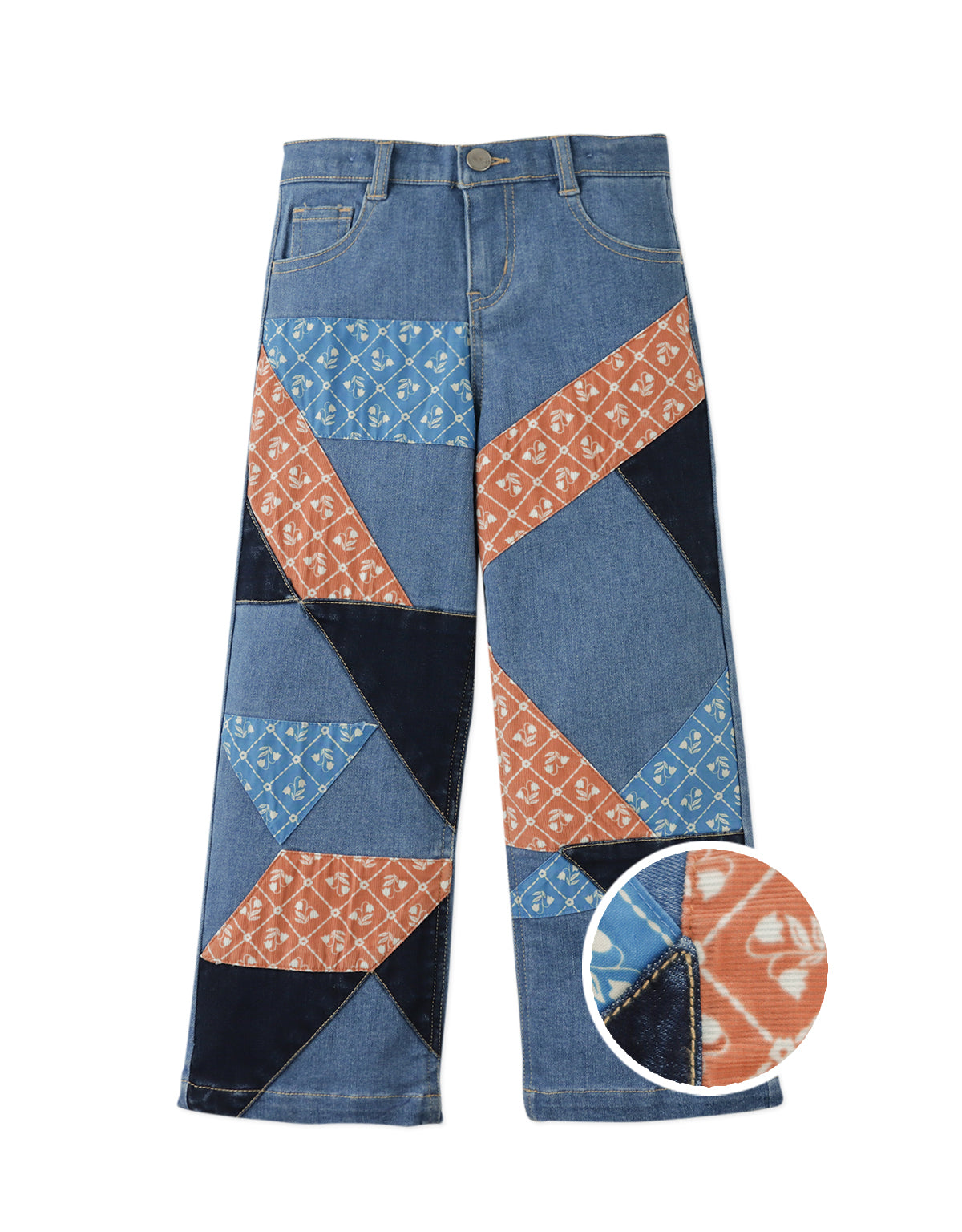 HARLEY PANTS BLUE WITH PATCHWORK DETAILS