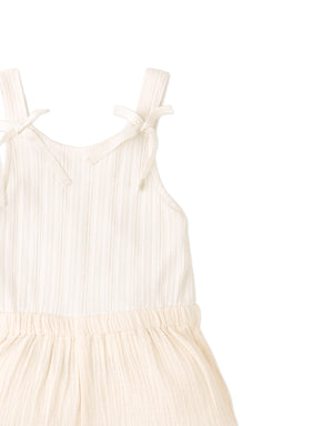 Rica Pointelle Bodice Strappy Playsuit With Muslin Shorts, Ruffled Hem And Bows close-up detail