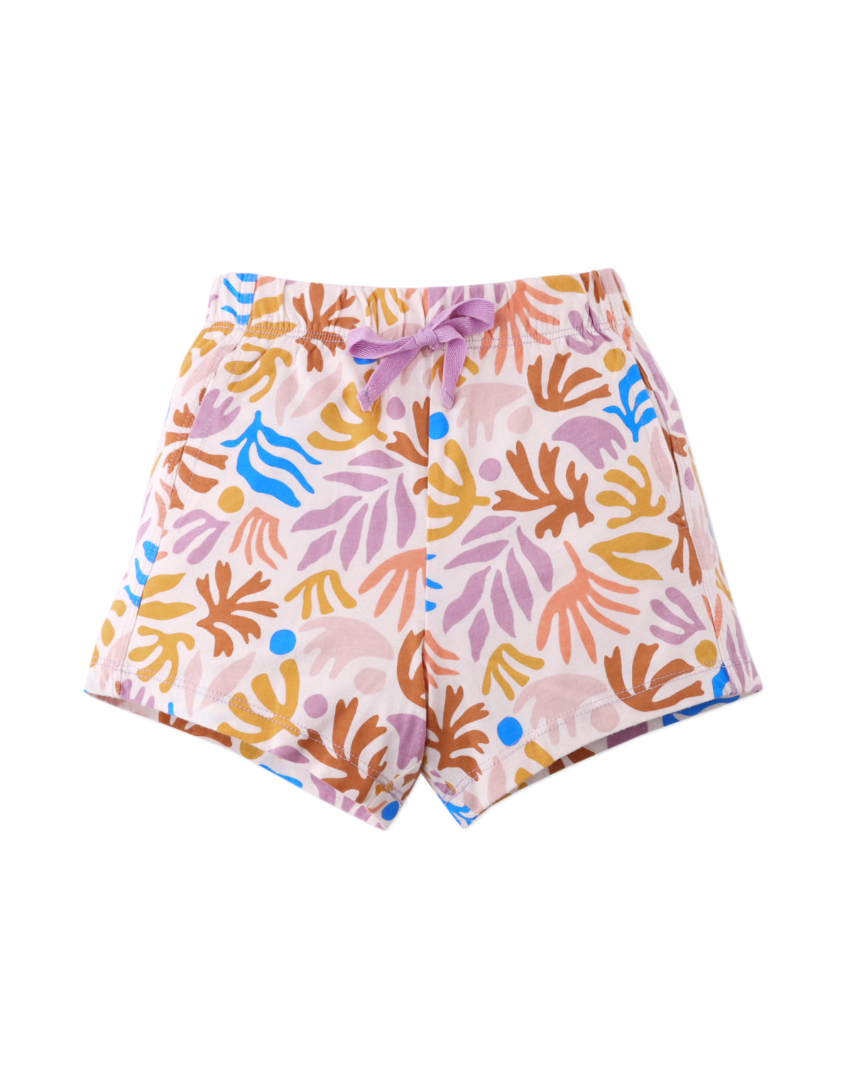 GIRLS LEAF PRINT PULLON SHORTS WITH CONTRAST TIES