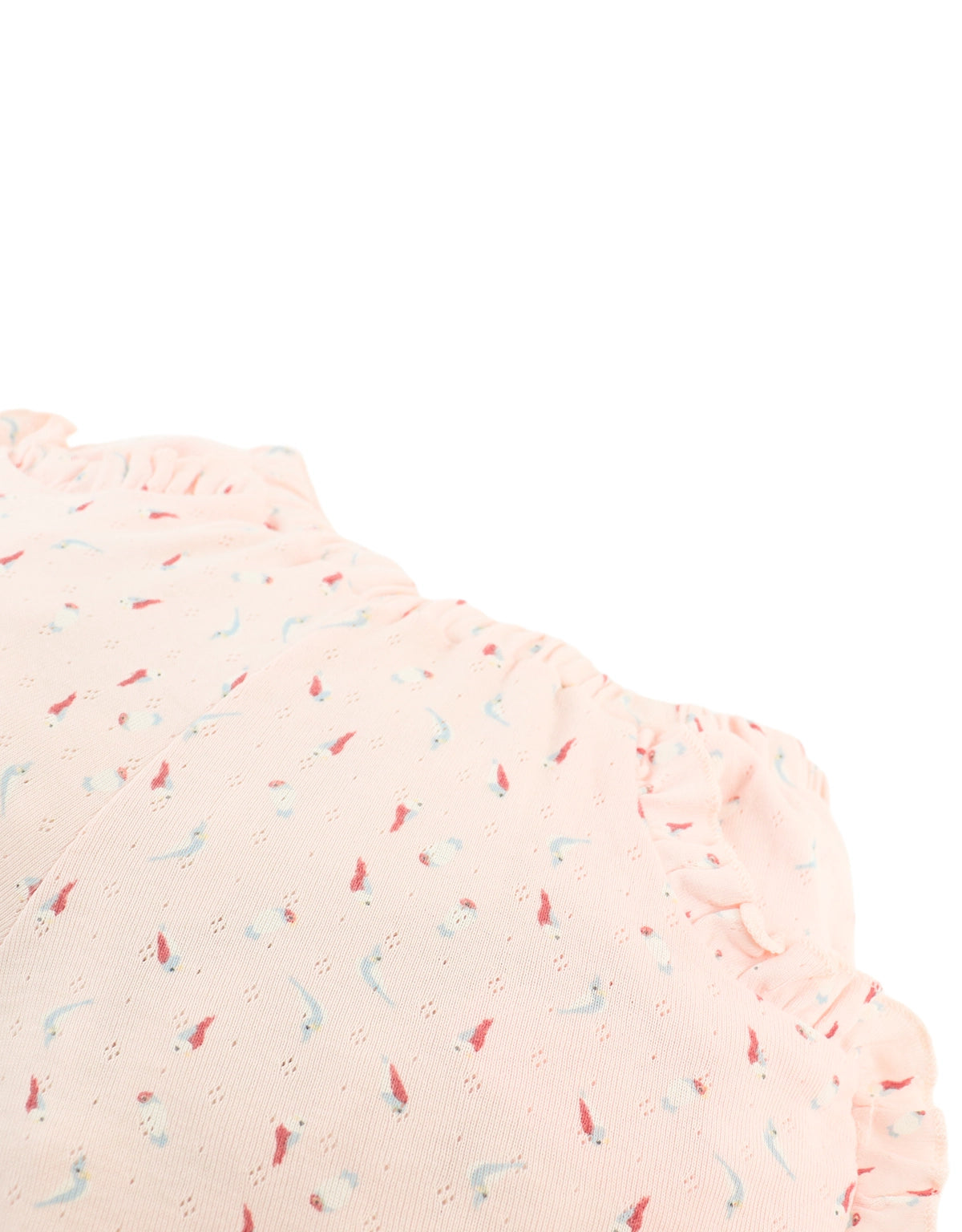 Dina Pointelle Shorts with All-Over Bird Print and Ruffles front view