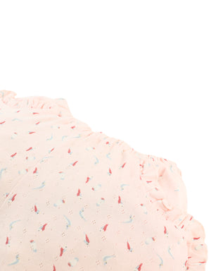 Dina Pointelle Shorts with All-Over Bird Print and Ruffles front view