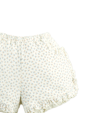 Dina Pointelle Shorts with All-Over Floral Print and Ruffles close-up detail