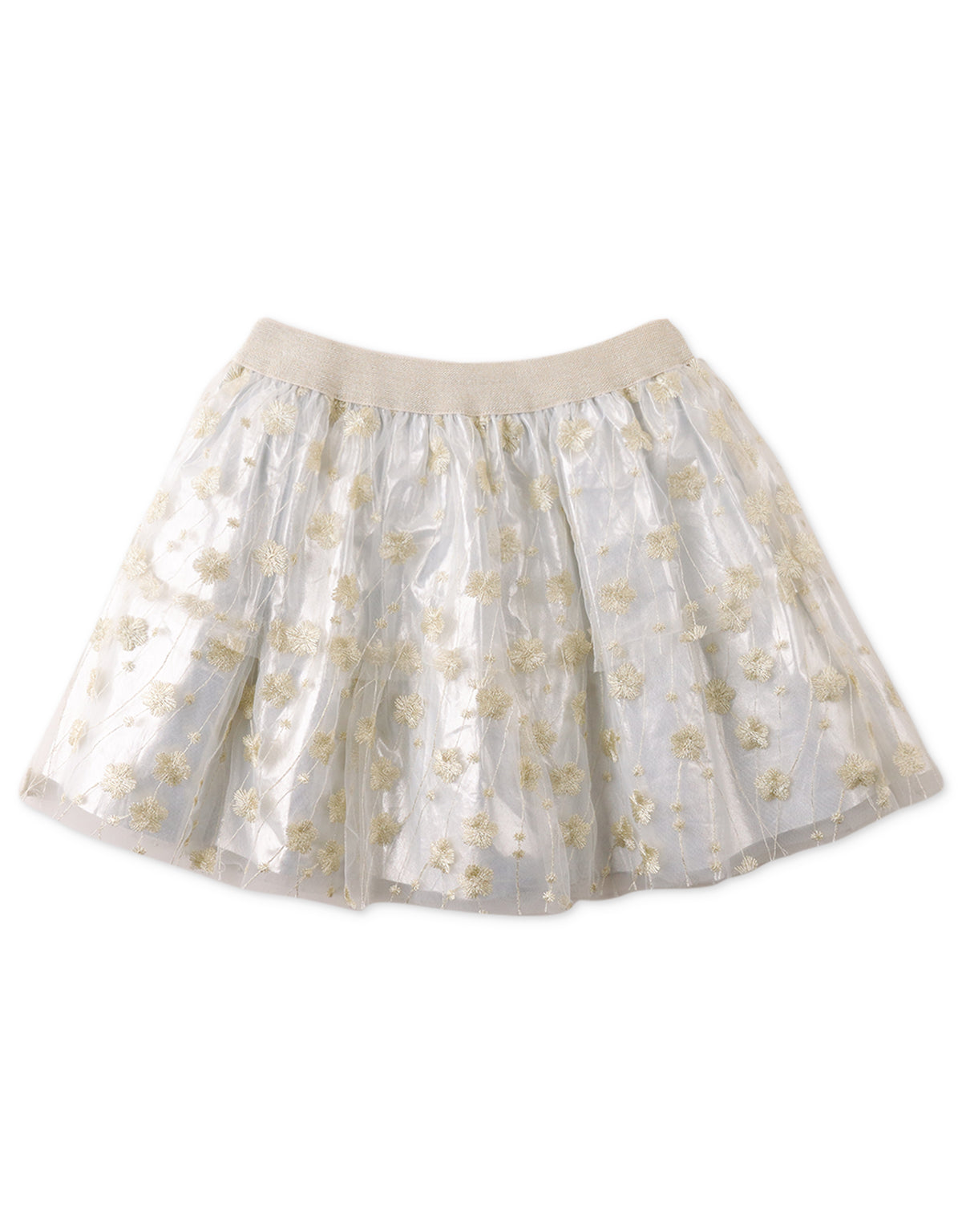 GIRLS FLORAL EMBROIDERED TIERED TULLE SKIRT WITH LAME LINING