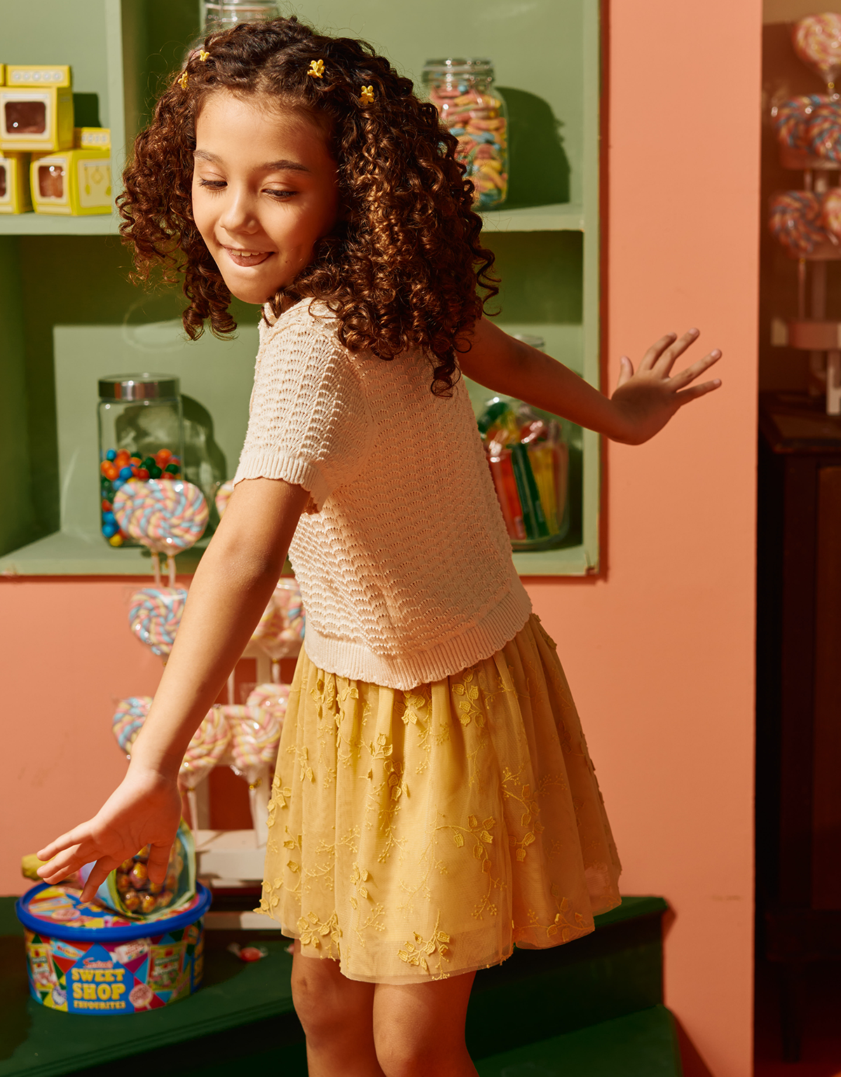 GIRLS ALL OVER EMBROIDERED TULLE SKIRT