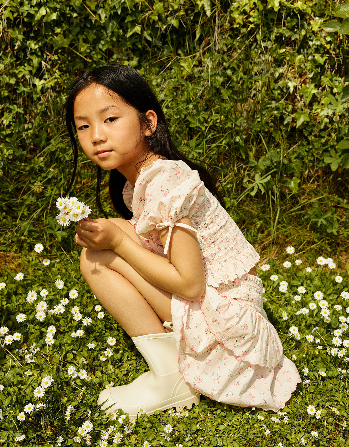 Bea Skort with Smocked Bodice & Embroidered Scallop front view