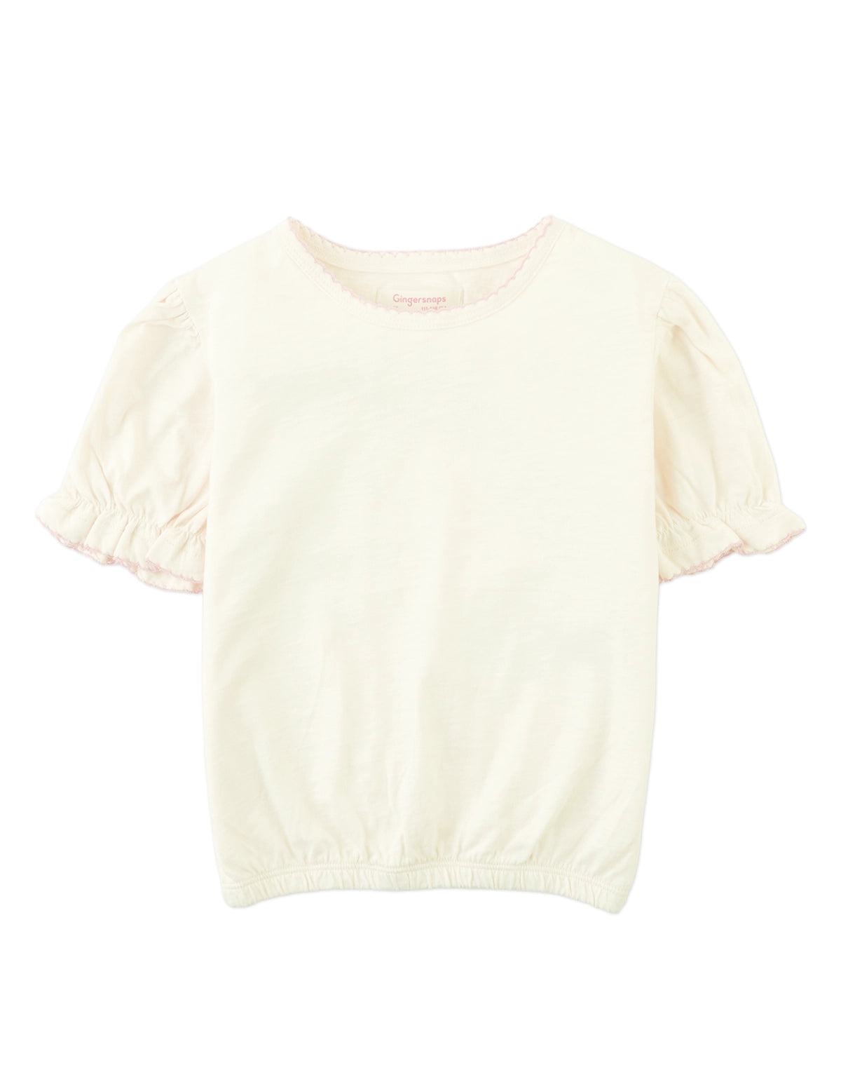 Nina Puff Sleeves Tee with Picot Edge Details in Off-White