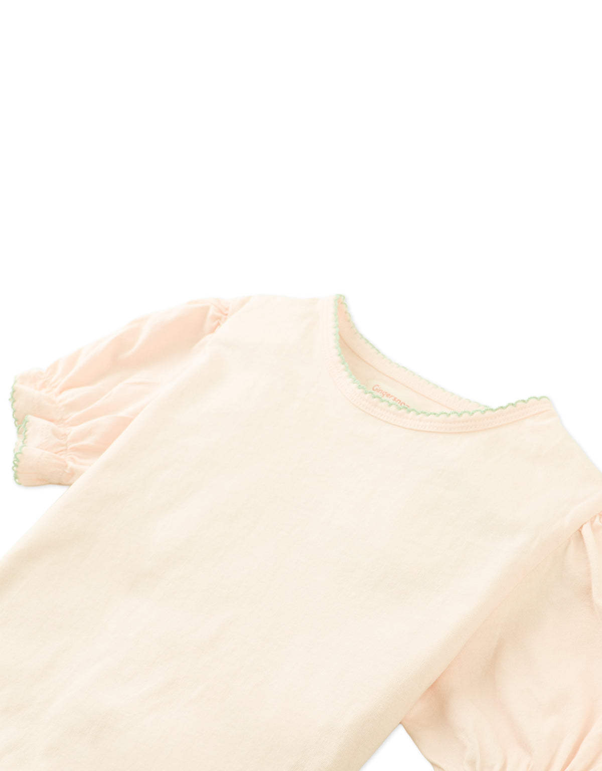 Nina Puff Sleeves Tee with Picot Edge Details in Peach