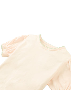 Nina Puff Sleeves Tee with Picot Edge Details in Peach front view