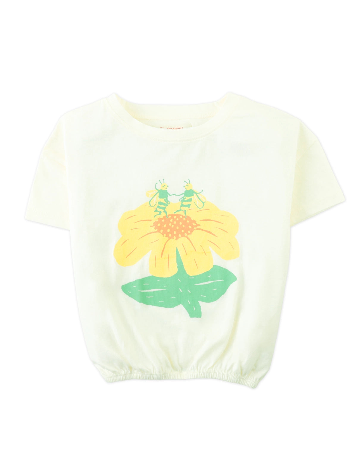 Anika Graphic Tee with Elastic Hem and Flower & Bee Print