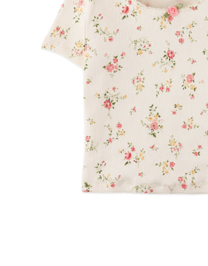Dara All-Over Print Top With Lace And Rosette Details style detail