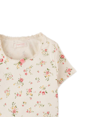 Dara All-Over Print Top With Lace And Rosette Details close-up detail