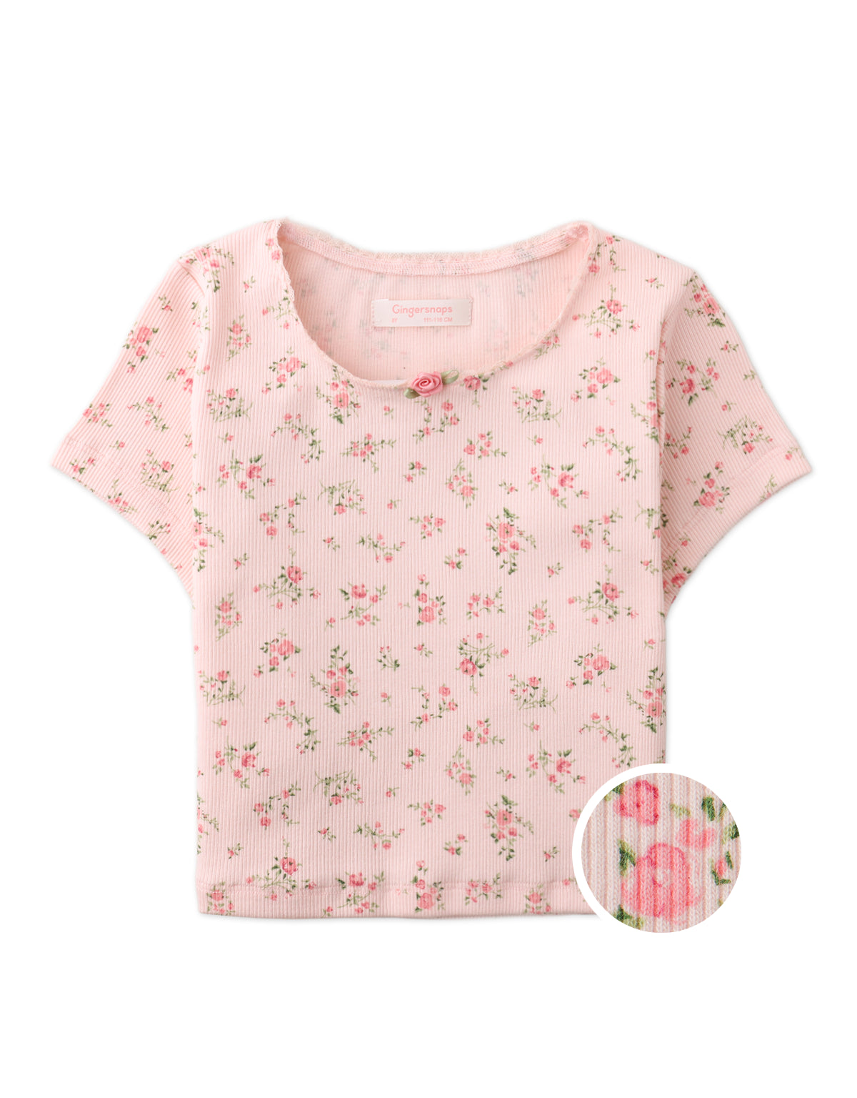 DARA ALL-OVER PRINT TOP WITH LACE AND ROSETTE DETAILS