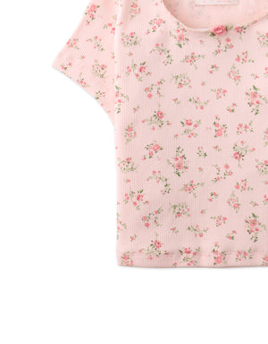 Dara All-Over Print Top With Lace And Rosette Details style detail