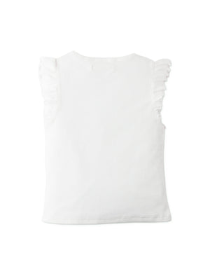 Girls Ribbed Tank Top With Ruffle Sleeves front view