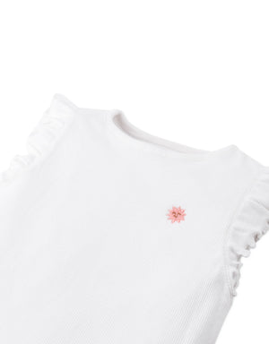 Girls Ribbed Tank Top With Ruffle Sleeves outfit styling