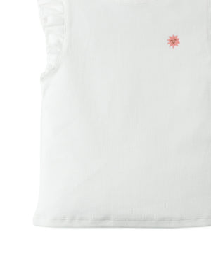 Girls Ribbed Tank Top With Ruffle Sleeves close-up detail