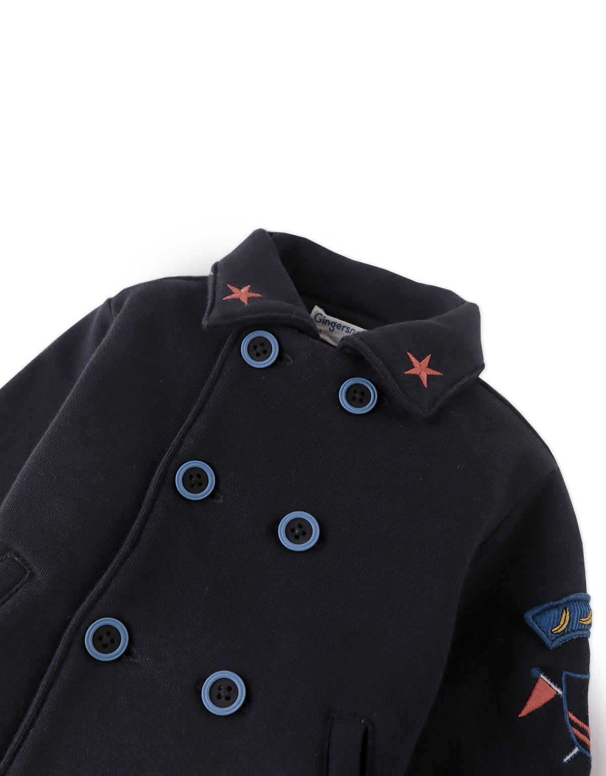 BABY RONALD DOUBLE-BREASTED COAT GRAY WITH PATCHES AND DIRECT EMBROIDERY