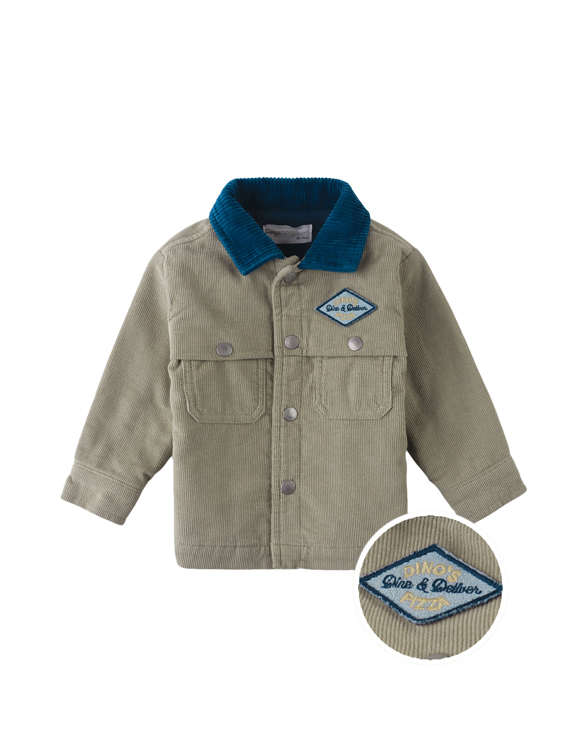 BABY LACHLAN WORKER'S JACKET KHAKI WITH EMBROIDERED PATCHES AND BACK APPLIQUE
