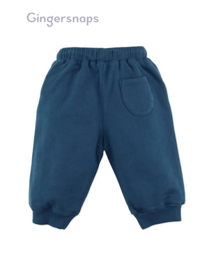 Full back catalog image of the Wes Curved Panel Jogger Pants in blue worn by young boy model from the streetwear-inspired collection of Gingersnaps Philippines.