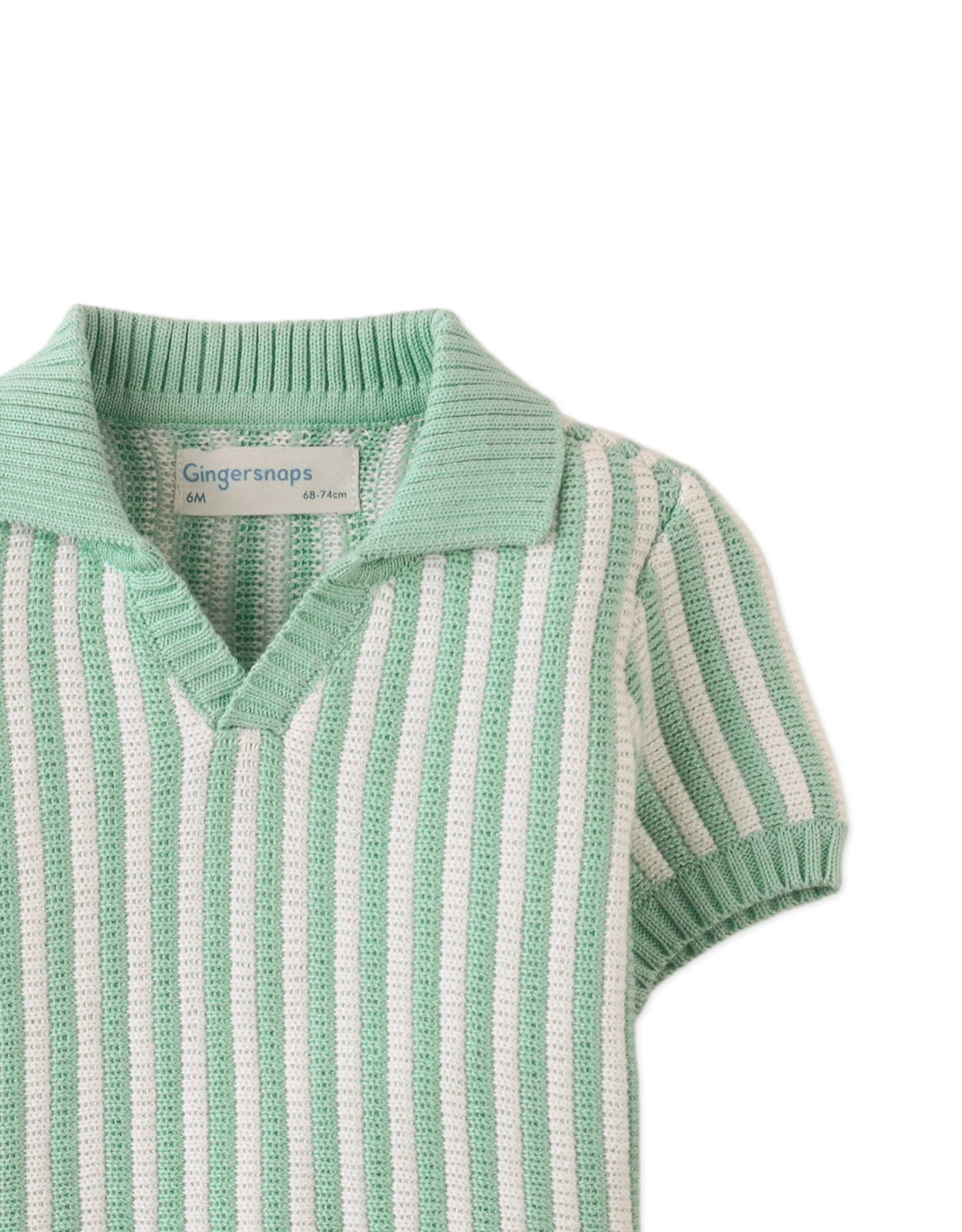 BABY WAYLON VERTICAL STRIPE CROCHET-STYLE KNIT POLO SHIRT